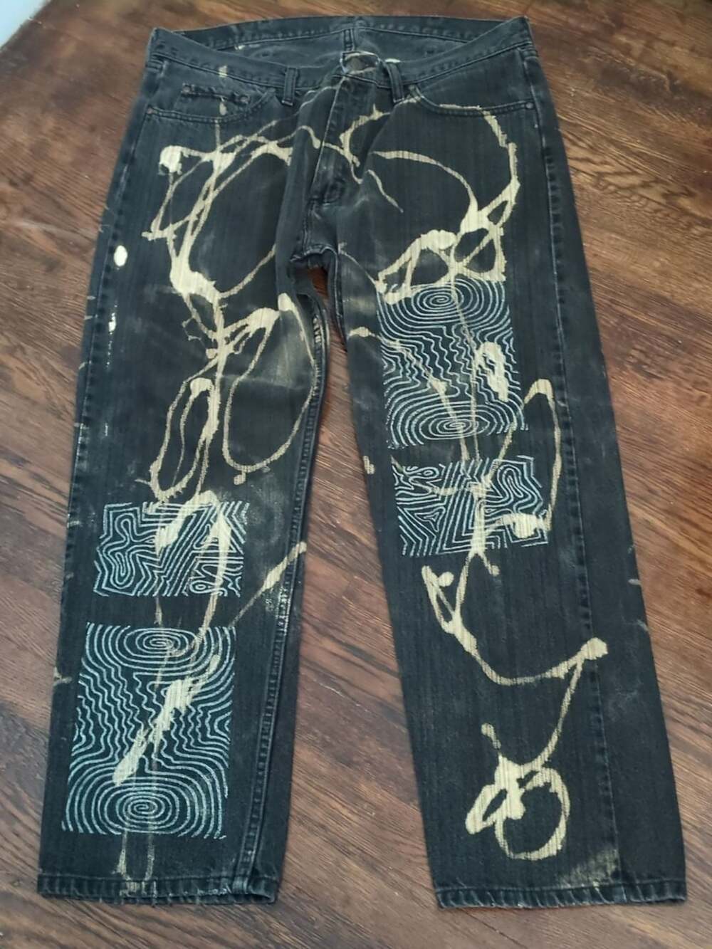 Wrangler Relaxed Fit Custom Bleached Distressed Jeans 38x30 DENVER ARTIST